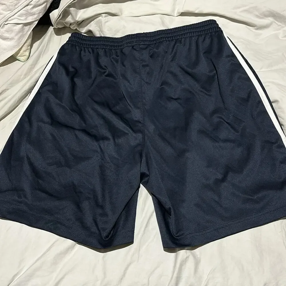 Adidas L navy white elastic waist drawstring gym shorts